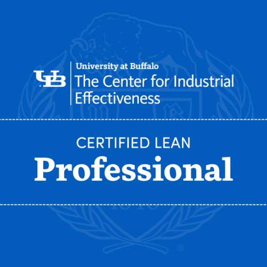 UB TCIE logo with UB Crest background, featuring text "Certified Lean Professional"