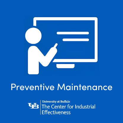 UB TCIE Logo with person pointing to board and course title Preventive Maintenance