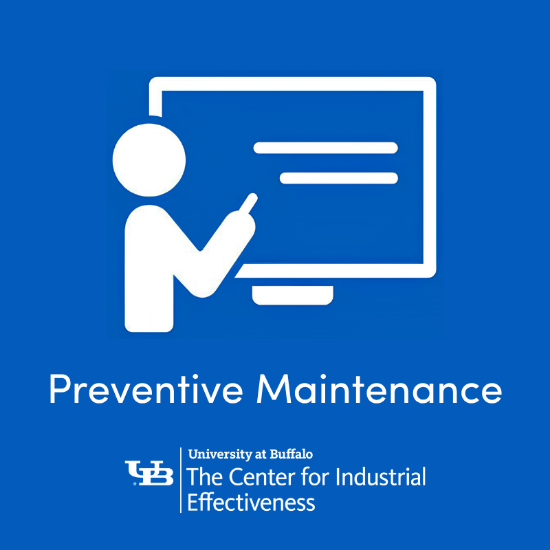 UB TCIE Logo with person pointing to board and course title Preventive Maintenance